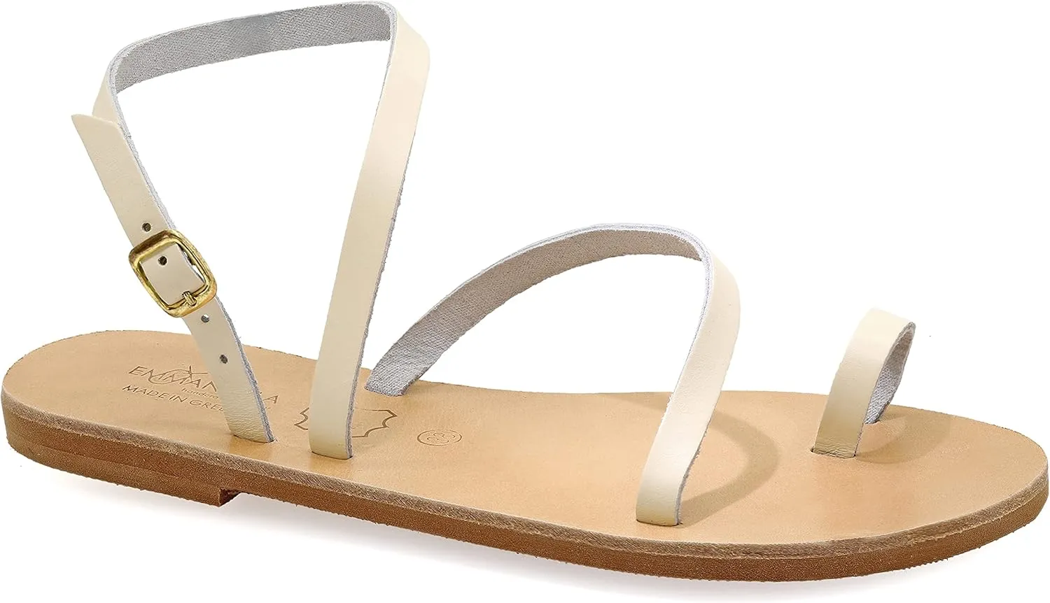 Emmanuela Ancient Greek Handmade Leather Flat Sandals, Quality Summer Shoes for Women with adjustable buckle strap, Toe Ring Strappy Sandals, Boho Chic Ankle Cuff Sandals