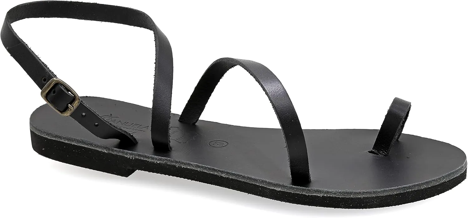 Emmanuela Ancient Greek Handmade Leather Flat Sandals, Quality Summer Shoes for Women with adjustable buckle strap, Toe Ring Strappy Sandals, Boho Chic Ankle Cuff Sandals