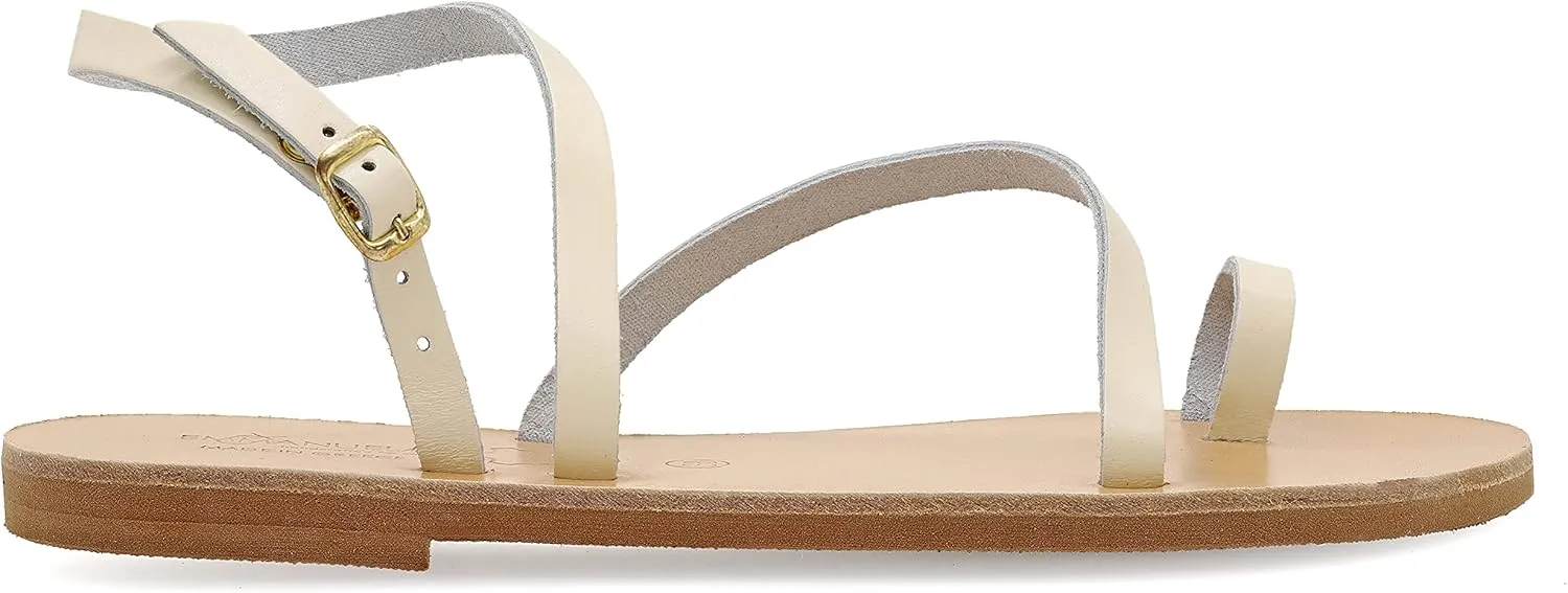 Emmanuela Ancient Greek Handmade Leather Flat Sandals, Quality Summer Shoes for Women with adjustable buckle strap, Toe Ring Strappy Sandals, Boho Chic Ankle Cuff Sandals