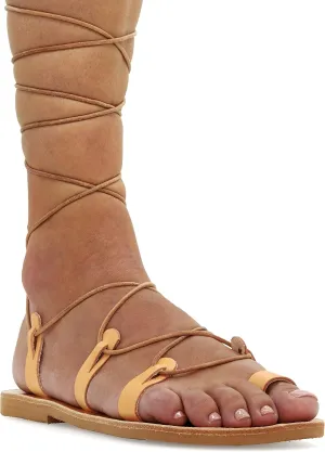 Emmanuela Ancient Greek Style Calf High Leather Sandals, Handmade Gladiator Tie up Sandals, Quality Strappy Summer Shoes, Boho Chic Toe Ring Lace up Sandals