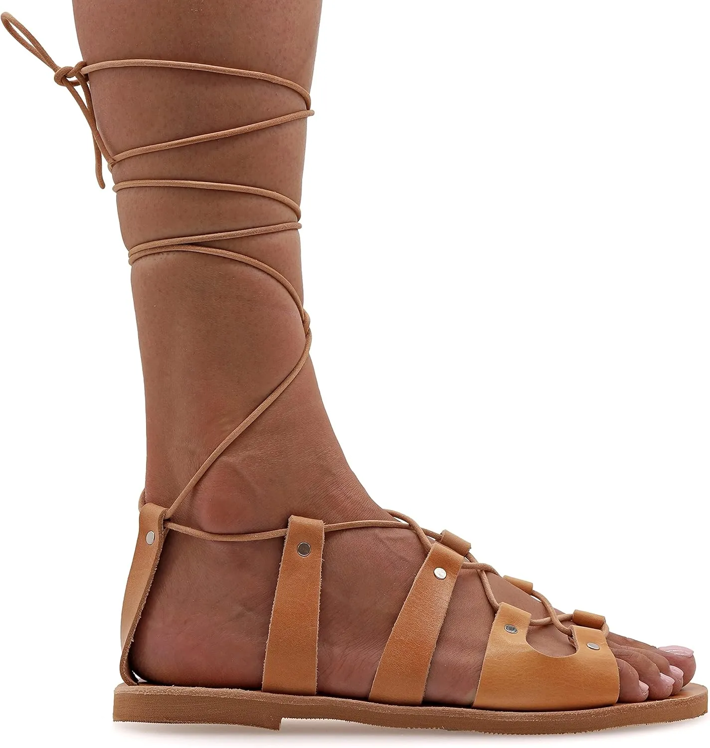 Emmanuela Ancient Greek Style Gladiator Sandals, Handmade Leather Open Toe Flat Sandals with Laces, Quality Tie Up Summer Shoes for Women, Boho Chic Lace up Sandals