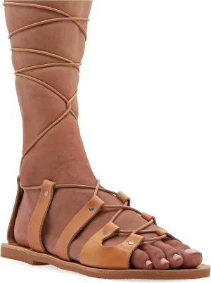 Emmanuela Ancient Greek Style Gladiator Sandals, Handmade Leather Open Toe Flat Sandals with Laces, Quality Tie Up Summer Shoes for Women, Boho Chic Lace up Sandals