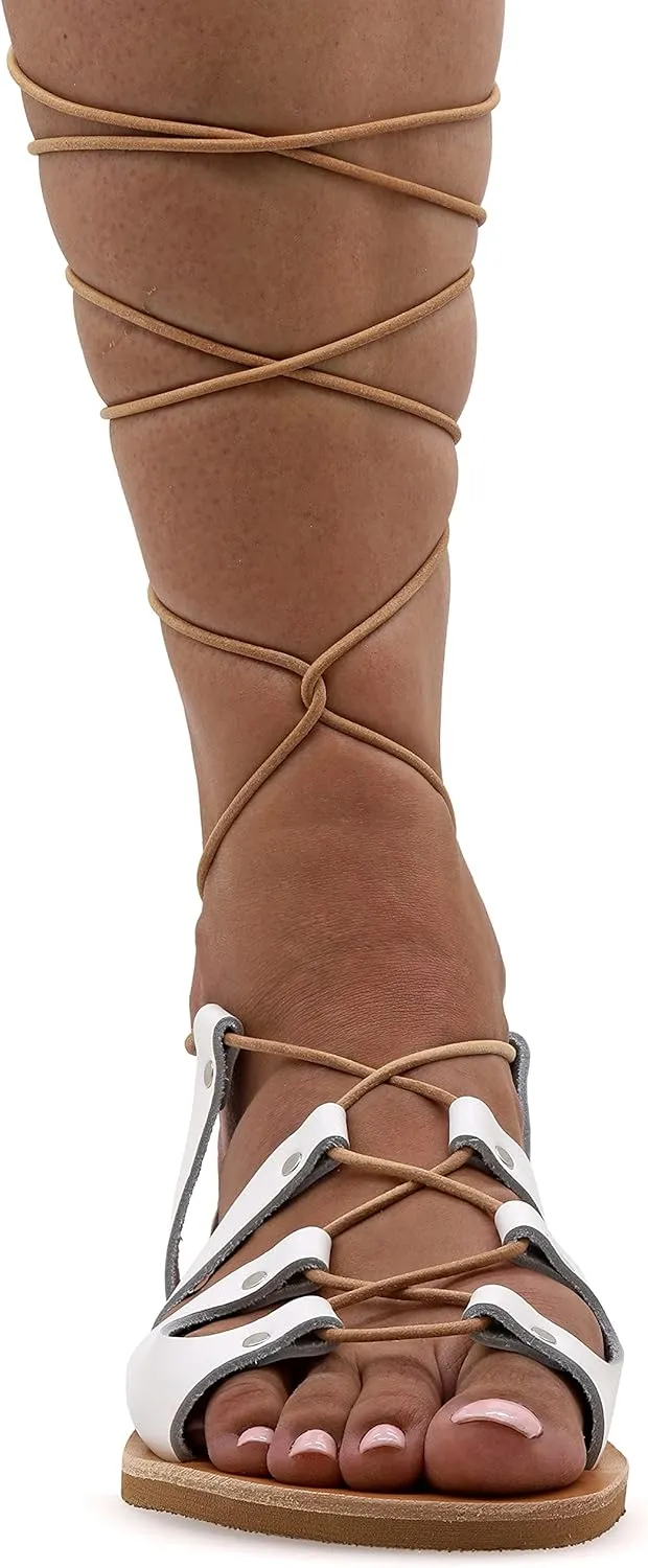 Emmanuela Ancient Greek Style Gladiator Sandals, Handmade Leather Open Toe Flat Sandals with Laces, Quality Tie Up Summer Shoes for Women, Boho Chic Lace up Sandals