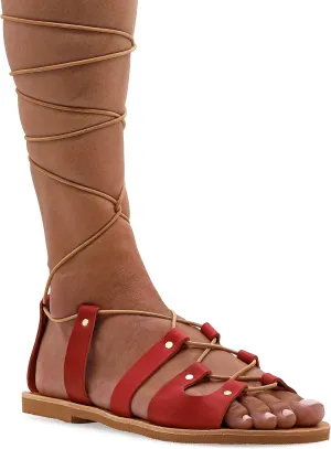 Emmanuela Ancient Greek Style Gladiator Sandals, Handmade Leather Open Toe Flat Sandals with Laces, Quality Tie Up Summer Shoes for Women, Boho Chic Lace up Sandals
