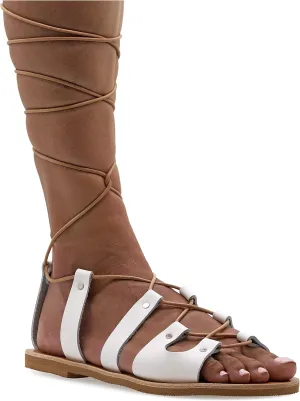 Emmanuela Ancient Greek Style Gladiator Sandals, Handmade Leather Open Toe Flat Sandals with Laces, Quality Tie Up Summer Shoes for Women, Boho Chic Lace up Sandals