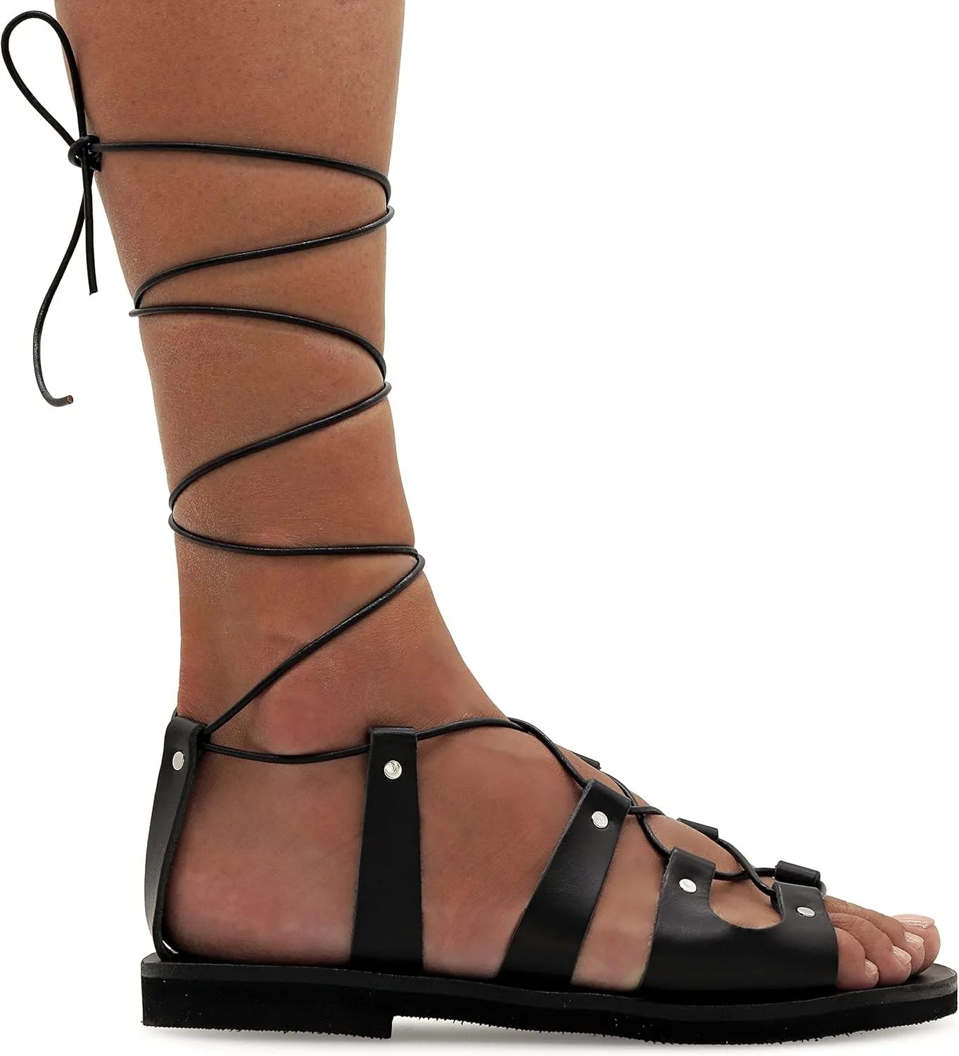 Emmanuela Ancient Greek Style Gladiator Sandals, Handmade Leather Open Toe Flat Sandals with Laces, Quality Tie Up Summer Shoes for Women, Boho Chic Lace up Sandals