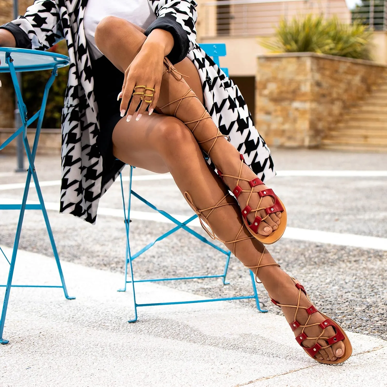 Emmanuela Ancient Greek Style Gladiator Sandals, Handmade Leather Open Toe Flat Sandals with Laces, Quality Tie Up Summer Shoes for Women, Boho Chic Lace up Sandals