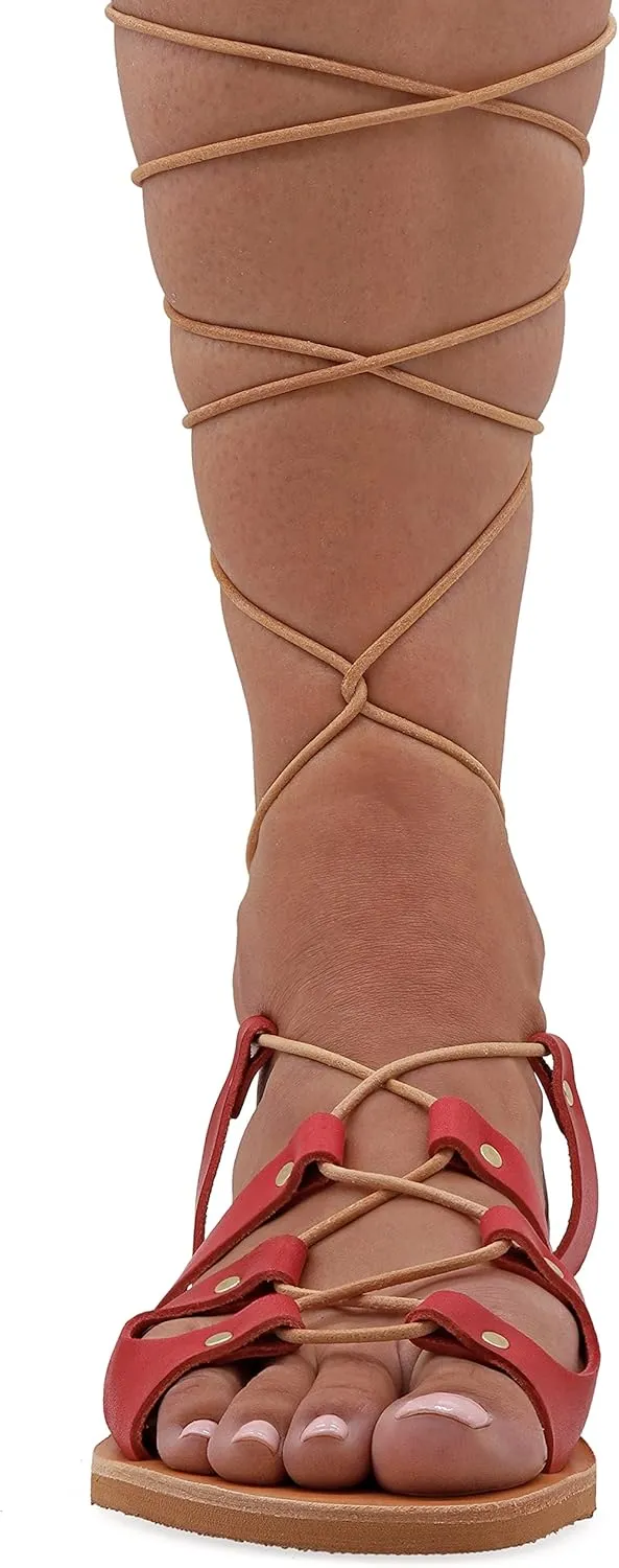 Emmanuela Ancient Greek Style Gladiator Sandals, Handmade Leather Open Toe Flat Sandals with Laces, Quality Tie Up Summer Shoes for Women, Boho Chic Lace up Sandals