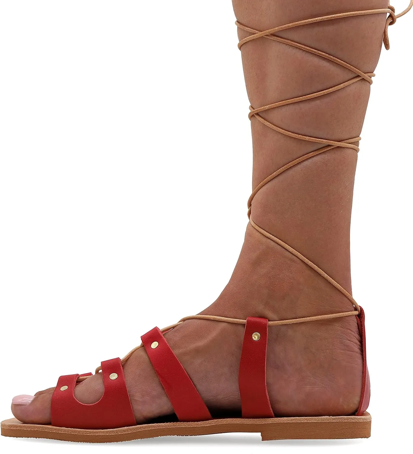 Emmanuela Ancient Greek Style Gladiator Sandals, Handmade Leather Open Toe Flat Sandals with Laces, Quality Tie Up Summer Shoes for Women, Boho Chic Lace up Sandals