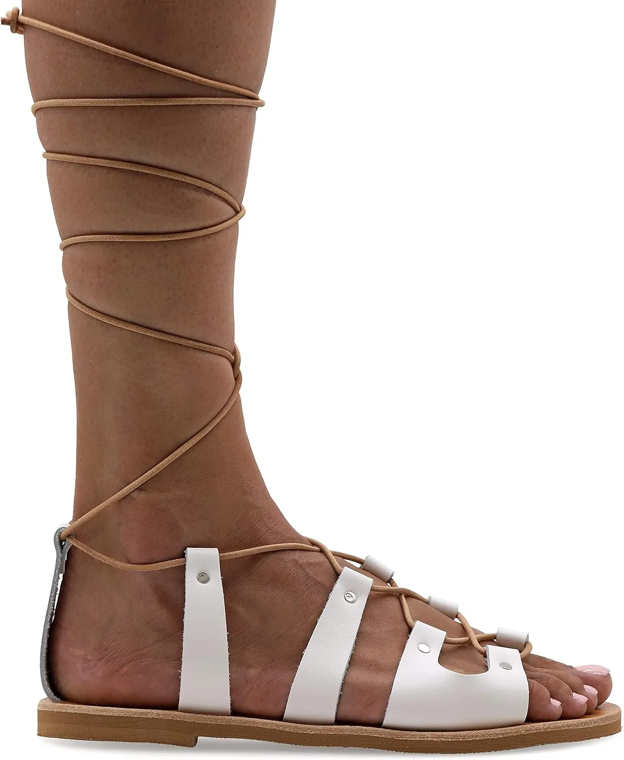 Emmanuela Ancient Greek Style Gladiator Sandals, Handmade Leather Open Toe Flat Sandals with Laces, Quality Tie Up Summer Shoes for Women, Boho Chic Lace up Sandals