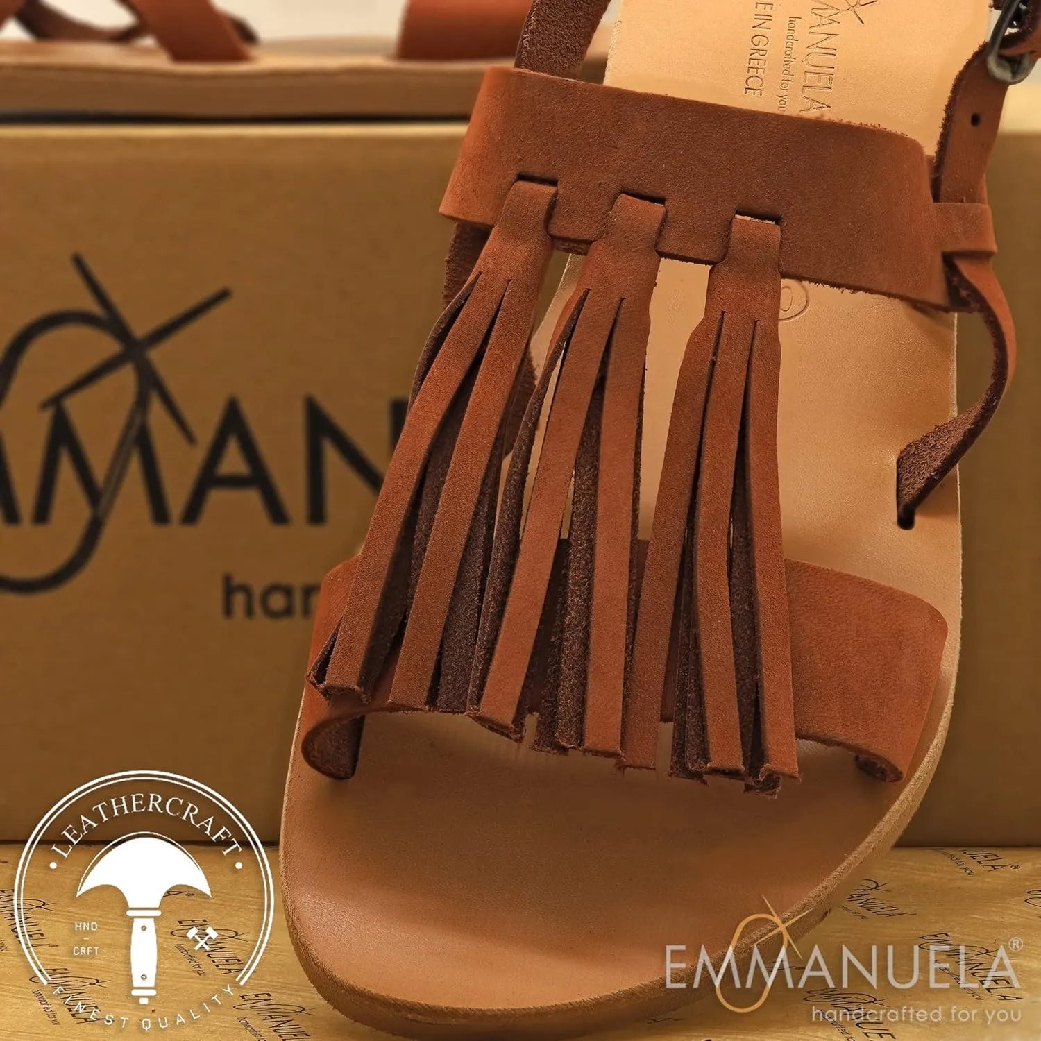Emmanuela Ancient Greek Style Handmade Leather Gladiator Sandals, Quality Calf High Sandals with Rear Zipper at Shaft, Strappy Summer Flat Shoes for Women