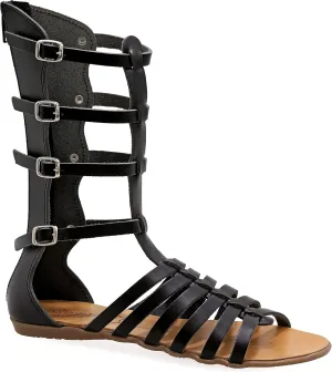 Emmanuela Ancient Greek Style Handmade Leather Gladiator Sandals, Quality Calf High Sandals with Rear Zipper at Shaft, Strappy Summer Flat Shoes for Women