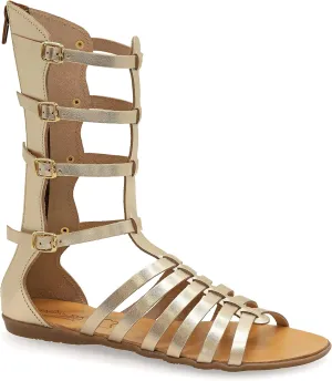 Emmanuela Ancient Greek Style Handmade Leather Gladiator Sandals, Quality Calf High Sandals with Rear Zipper at Shaft, Strappy Summer Flat Shoes for Women