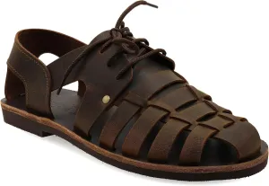 Emmanuela Ancient Greek Style Leather Fisherman Sandals for Men with Laces, Handmade Leather Caged Tie up Men's Sandals, Quality Strappy Summer Shoes Black, Brown, Beige
