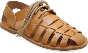 Emmanuela Ancient Greek Style Leather Fisherman Sandals for Men with Laces, Handmade Leather Caged Tie up Men's Sandals, Quality Strappy Summer Shoes Black, Brown, Beige