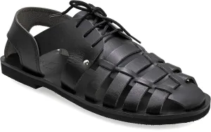 Emmanuela Ancient Greek Style Leather Fisherman Sandals for Men with Laces, Handmade Leather Caged Tie up Men's Sandals, Quality Strappy Summer Shoes Black, Brown, Beige