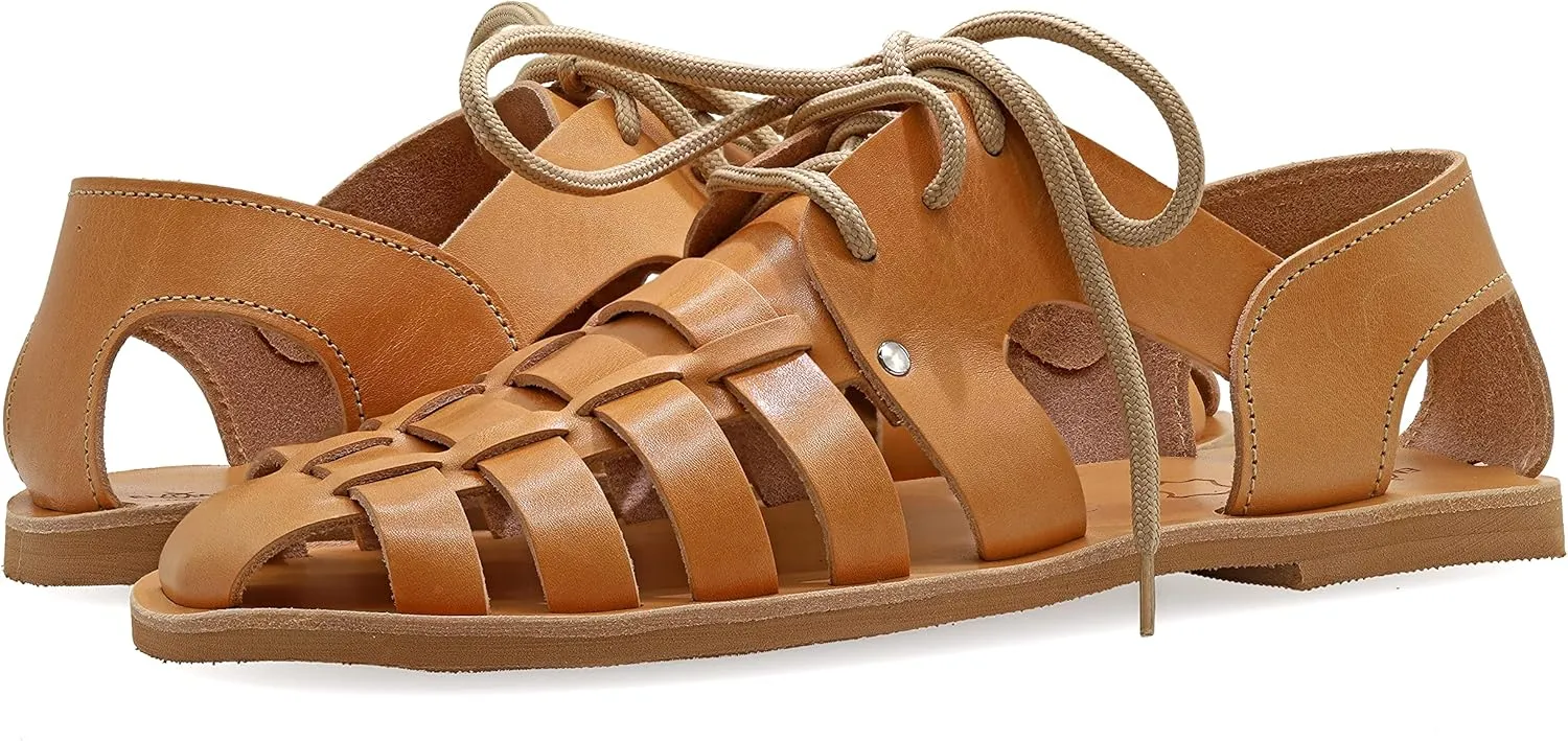 Emmanuela Ancient Greek Style Leather Fisherman Sandals for Men with Laces, Handmade Leather Caged Tie up Men's Sandals, Quality Strappy Summer Shoes Black, Brown, Beige