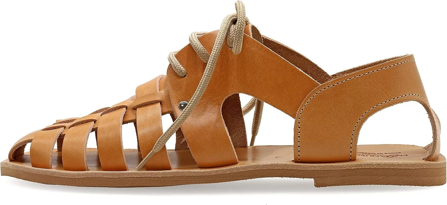 Emmanuela Ancient Greek Style Leather Fisherman Sandals for Men with Laces, Handmade Leather Caged Tie up Men's Sandals, Quality Strappy Summer Shoes Black, Brown, Beige
