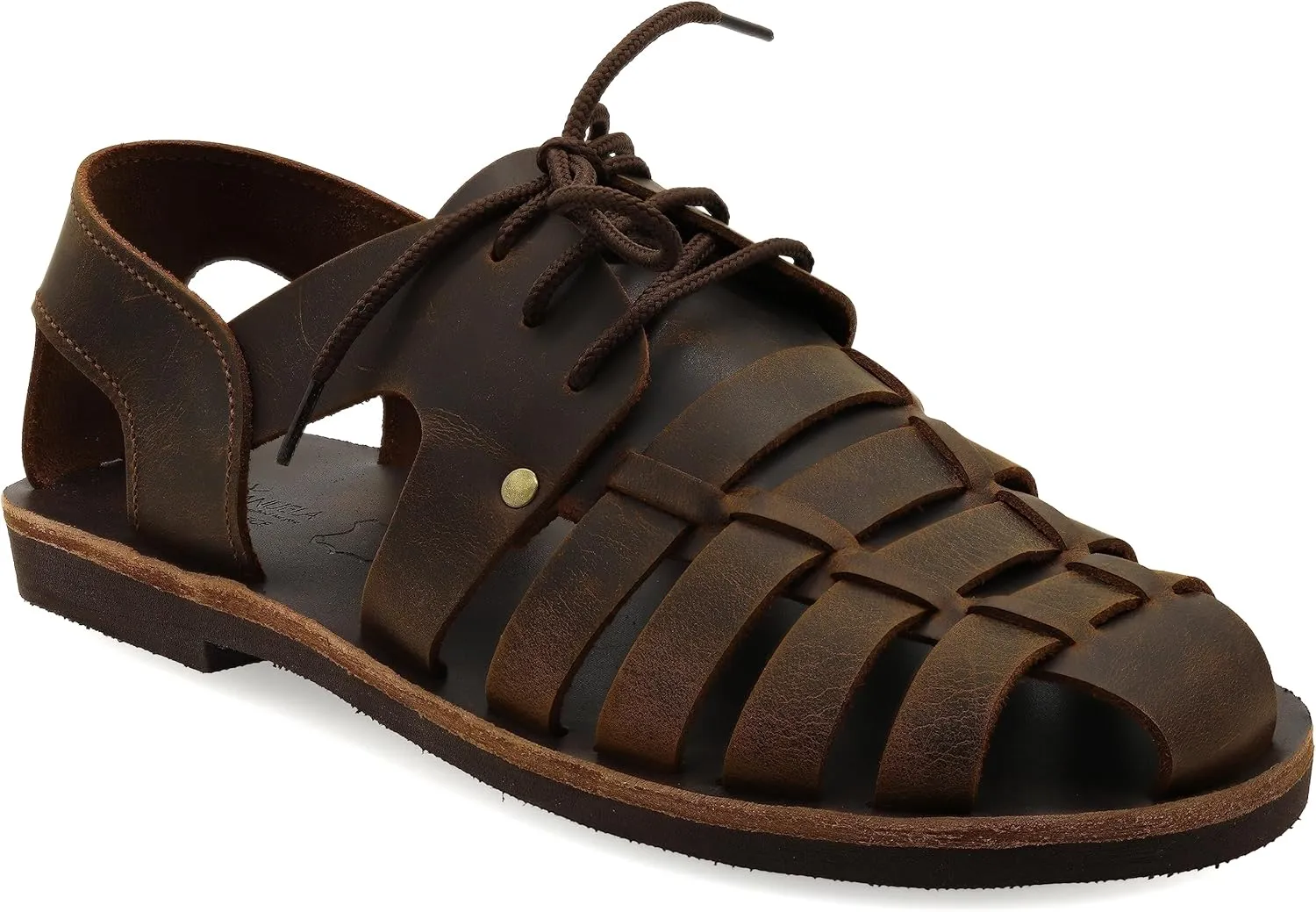 Emmanuela Ancient Greek Style Leather Fisherman Sandals for Men with Laces, Handmade Leather Caged Tie up Men's Sandals, Quality Strappy Summer Shoes Black, Brown, Beige