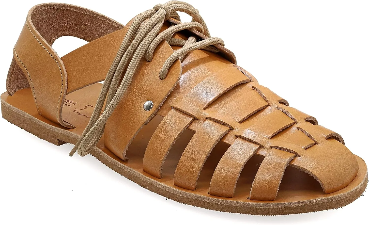 Emmanuela Ancient Greek Style Leather Fisherman Sandals for Men with Laces, Handmade Leather Caged Tie up Men's Sandals, Quality Strappy Summer Shoes Black, Brown, Beige