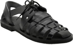 Emmanuela Ancient Greek Style Leather Fisherman Sandals for Women with Laces, Handmade Leather Caged Tie up Women's Sandals, Quality Strappy Summer Shoes Black, Brown, Beige