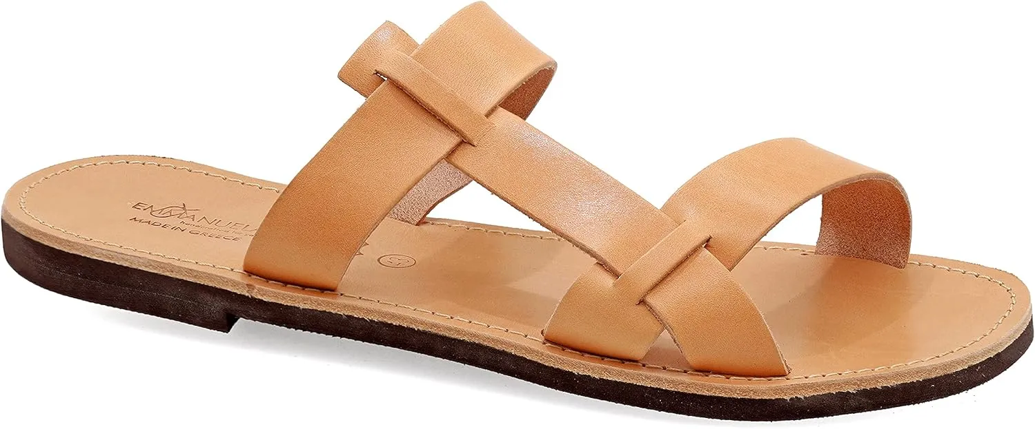 Emmanuela Ancient Greek Style Leather Sandals for Men, Quality Handmade Open Toe Men's Sandals, Slide on Summer Shoes, Slider Strappy Mules