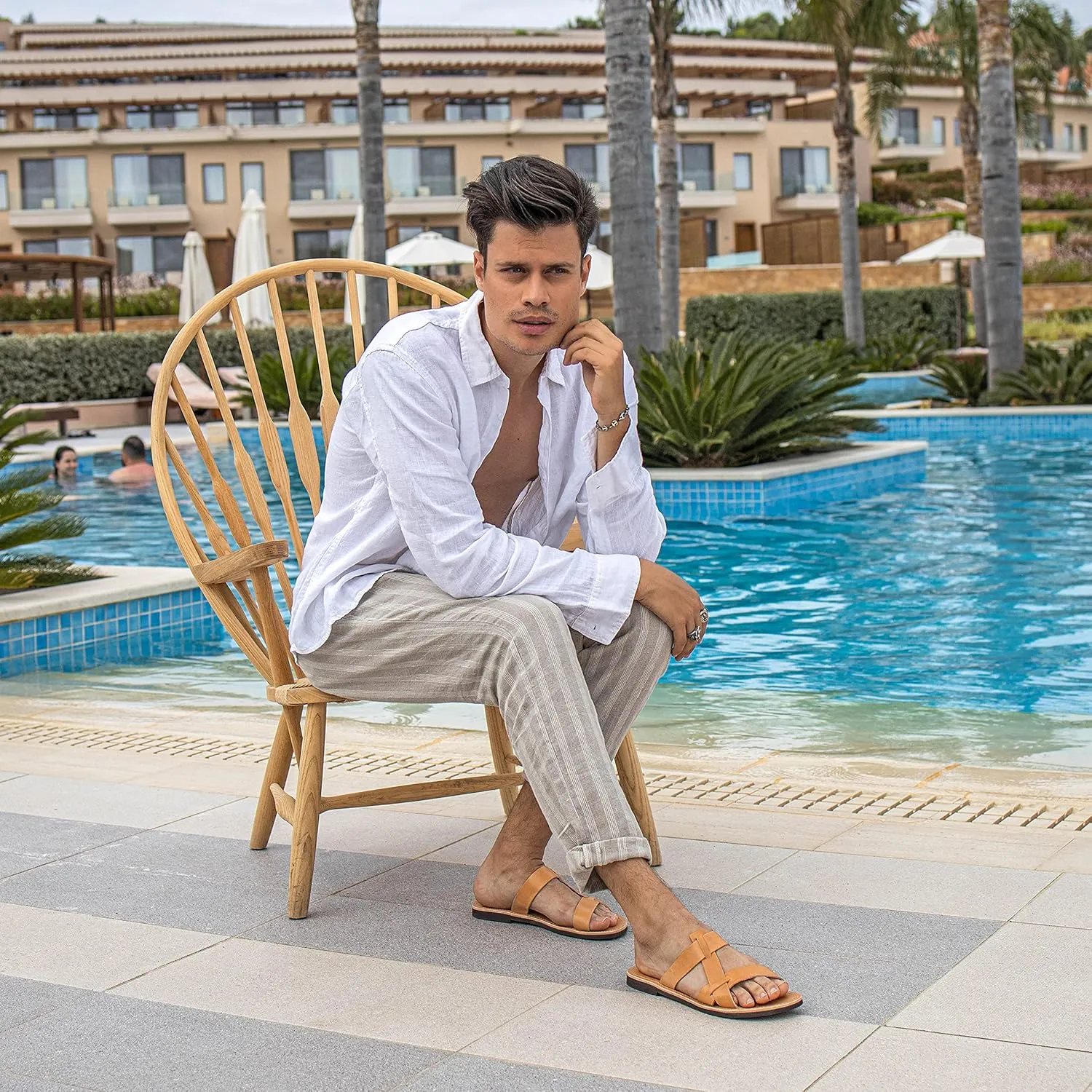 Emmanuela Ancient Greek Style Leather Sandals for Men, Quality Handmade Open Toe Men's Sandals, Slide on Summer Shoes, Slider Strappy Mules