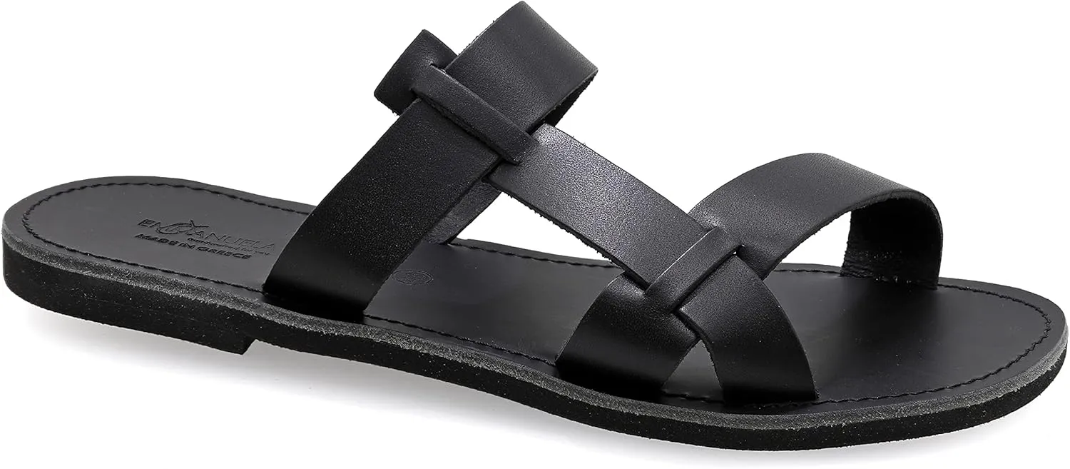 Emmanuela Ancient Greek Style Leather Sandals for Men, Quality Handmade Open Toe Men's Sandals, Slide on Summer Shoes, Slider Strappy Mules