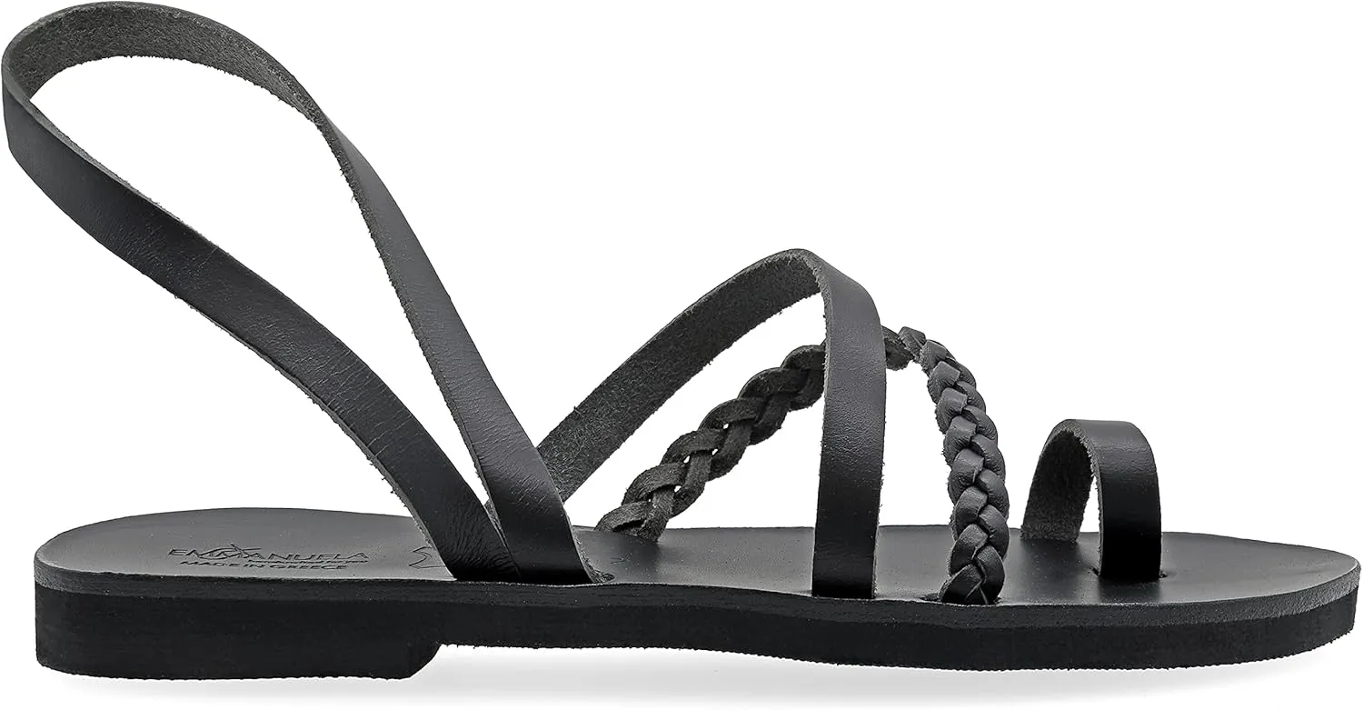 Emmanuela Ancient Greek Style Sandals, Handmade Leather Toe Ring Flat Sandals, Quality Sandals with Ankle Strap, Ankle Cuff Summer Shoes for Women, Boho Chic Sandals