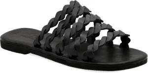 Emmanuela Comfortable Leather Flat Sandals with Braided Straps, Greek Quality Slide on Summer Shoes, Open Toe Mules, Boho Chic Braided Fashion Sliders