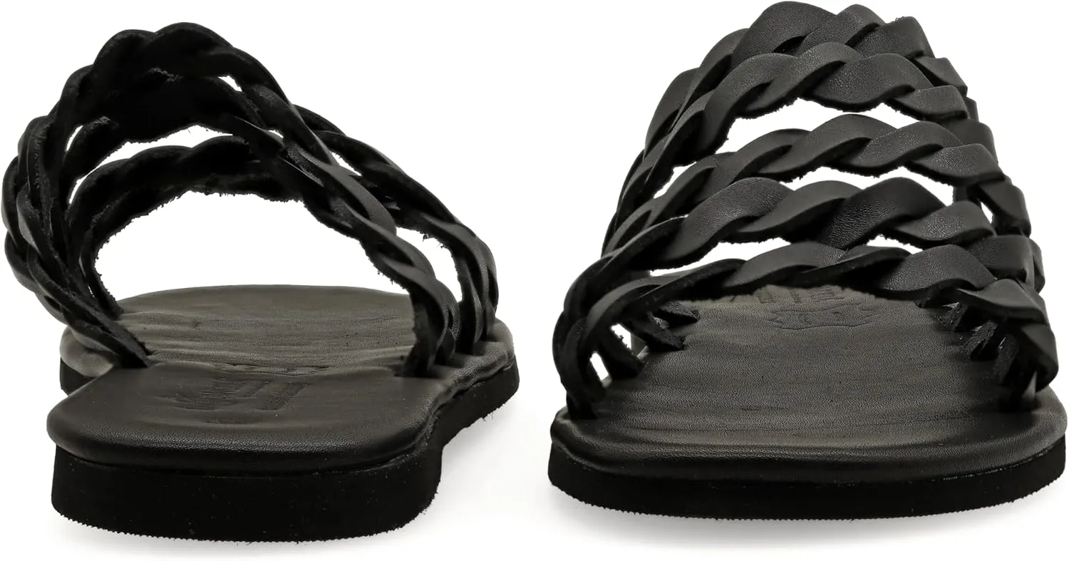 Emmanuela Comfortable Leather Flat Sandals with Braided Straps, Greek Quality Slide on Summer Shoes, Open Toe Mules, Boho Chic Braided Fashion Sliders