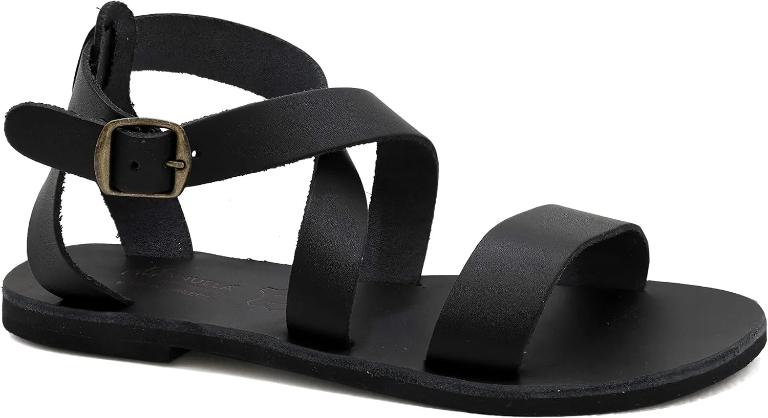 Emmanuela Greek Handmade Leather Flat Sandals, Quality Ankle Strap Sandals with adjustable buckle, Ankle Cuff Summer Shoes, Open Toe Strappy Sandals, Boho Chic Sandals