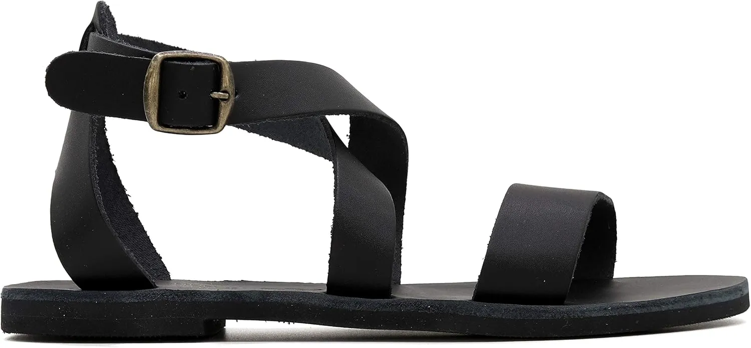 Emmanuela Greek Handmade Leather Flat Sandals, Quality Ankle Strap Sandals with adjustable buckle, Ankle Cuff Summer Shoes, Open Toe Strappy Sandals, Boho Chic Sandals