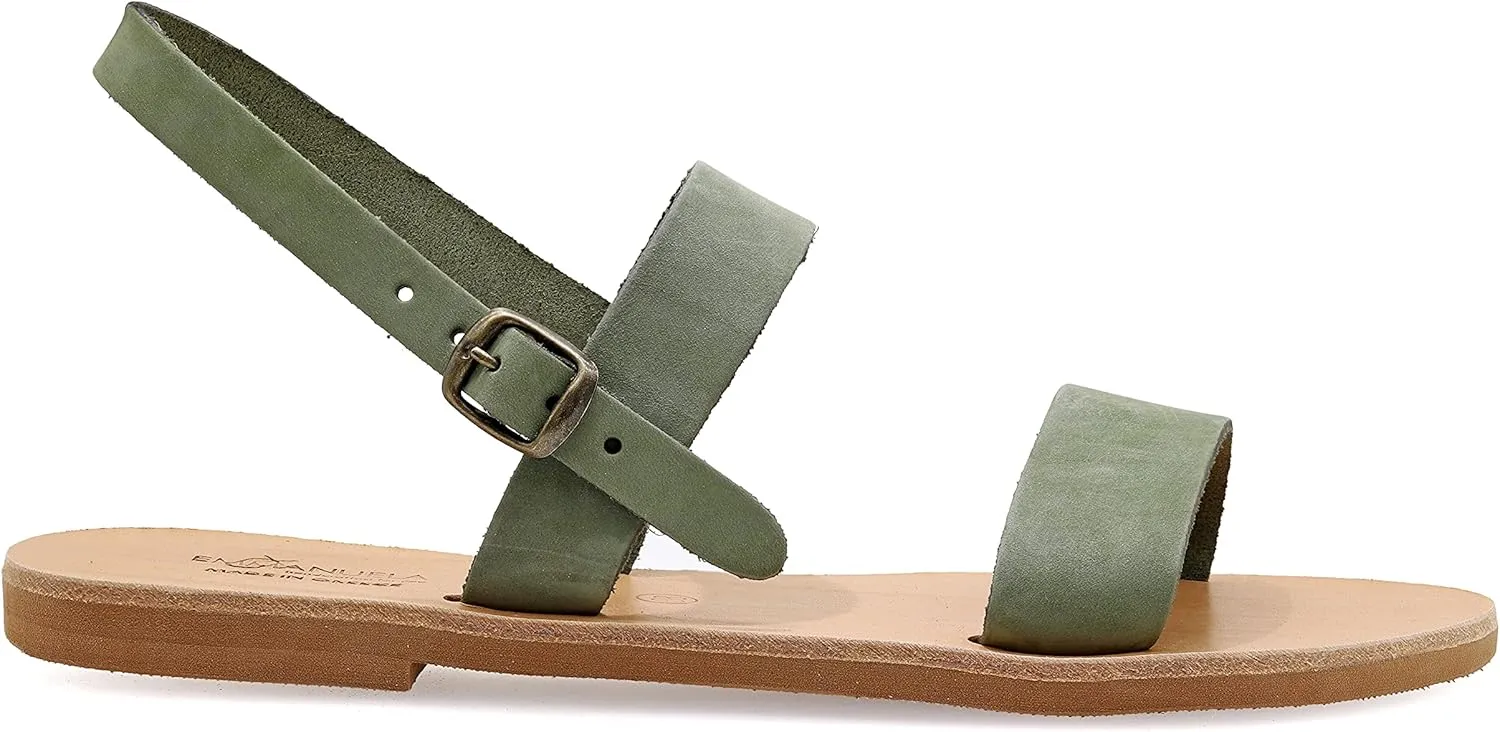 Emmanuela Greek Handmade Leather Flat Sandals, Quality Summer Shoes for Women with adjustable buckle strap, Open Toe Strappy Sandals, Boho Chic Slingback Sandals