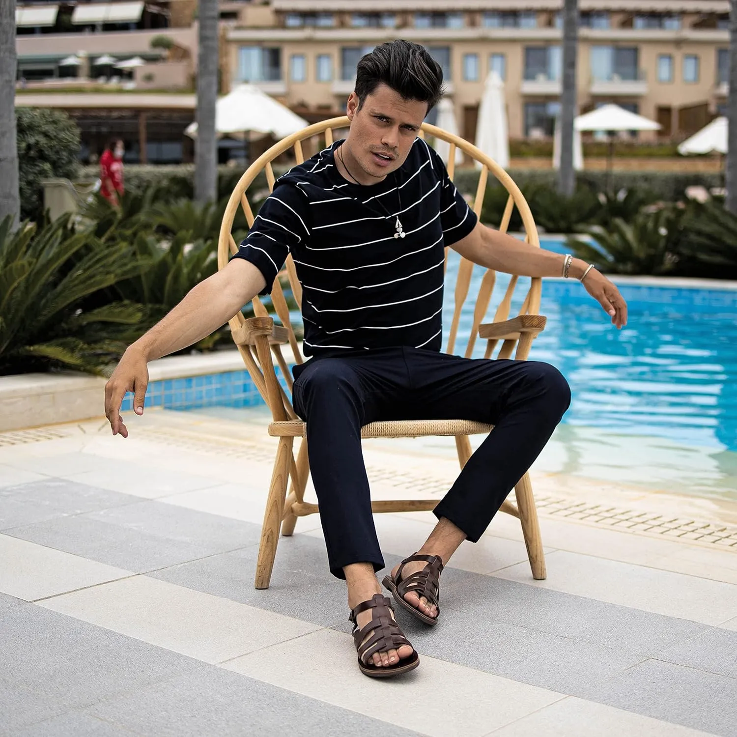 Emmanuela Greek Leather Fisherman's Sandals for Men, Quality Handmade Men's Sandals with adjustable Buckle Strap, Mens Strappy Summer Shoes