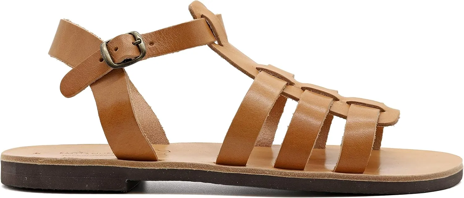 Emmanuela Greek Leather Fisherman's Sandals for Men, Quality Handmade Men's Sandals with adjustable Buckle Strap, Mens Strappy Summer Shoes