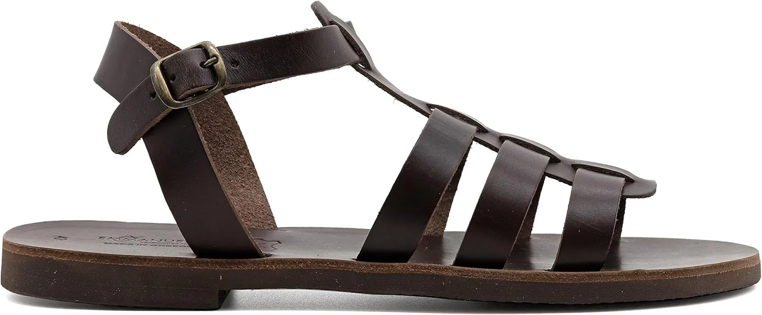 Emmanuela Greek Leather Fisherman's Sandals for Men, Quality Handmade Men's Sandals with adjustable Buckle Strap, Mens Strappy Summer Shoes