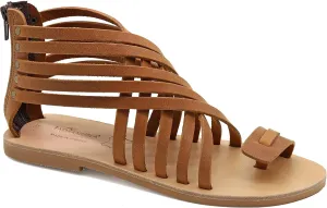 Emmanuela Greek Leather Gladiator Sandals with Zipper Shafts, Quality Handmade Summer Shoes, Toe Ring Flat sandals Boho Chic Sandals