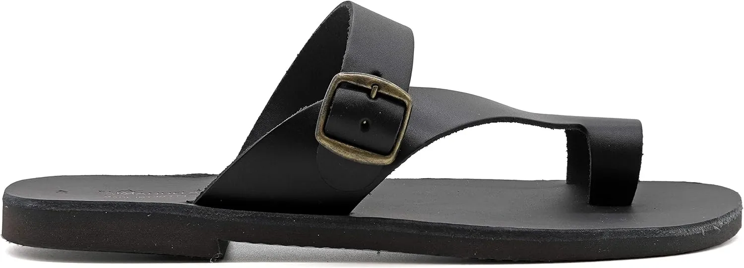 Emmanuela Greek Leather Ring Toe Sandals for Men, Quality Handmade Men's Sandals with adjustable Buckle Strap, Mens Strappy Summer Shoes