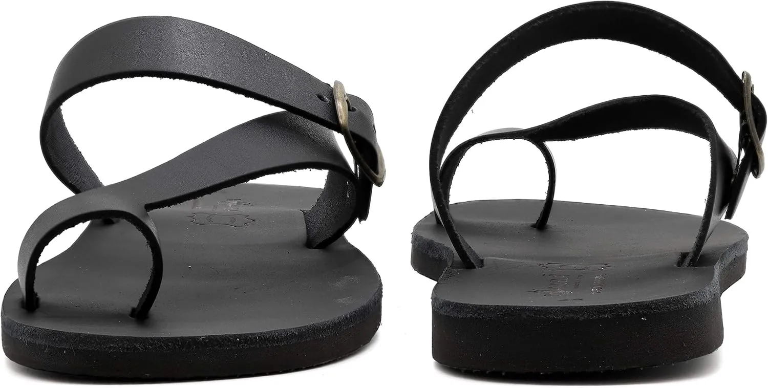 Emmanuela Greek Leather Ring Toe Sandals for Men, Quality Handmade Men's Sandals with adjustable Buckle Strap, Mens Strappy Summer Shoes