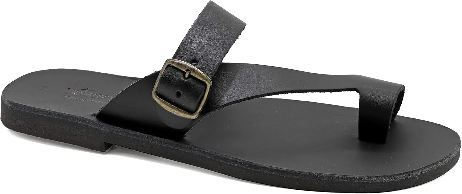 Emmanuela Greek Leather Ring Toe Sandals for Men, Quality Handmade Men's Sandals with adjustable Buckle Strap, Mens Strappy Summer Shoes