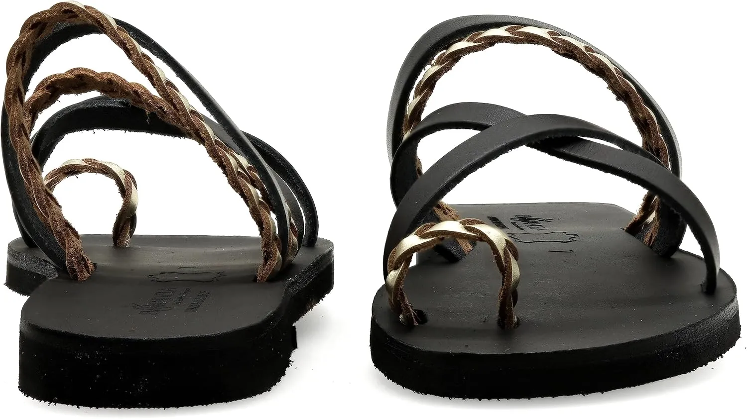 Emmanuela Greek Style Sandals with braided parts, Quality Handmade Leather Toe Ring Flat Sandals, Slide on Summer Shoes for Women, Boho Chic Slider Sandals
