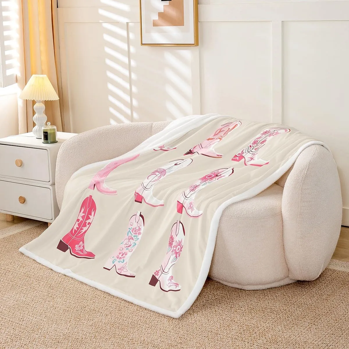 Erosebridal Cowgirl Throw Blanket Twin 60x80 Inch for Bedroom Living Room Sofa Couch,Western Cowboy Boots Fleece Blanket,Wild West Cowgirl Fuzzy Blankets,Farmhouse Sherpa Blankets