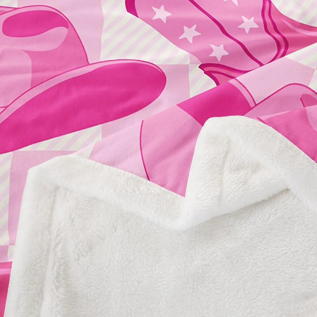 Erosebridal Kawaii Cowgirl Girls Throw Blanket Baby 30"X40" Western Decor Pink White Checkered Fleece Bed Blanket for Kids Women,Cowboy Hat Boots Horseshoe Sherpa Blanket,Cute Wild West Soft Blanket