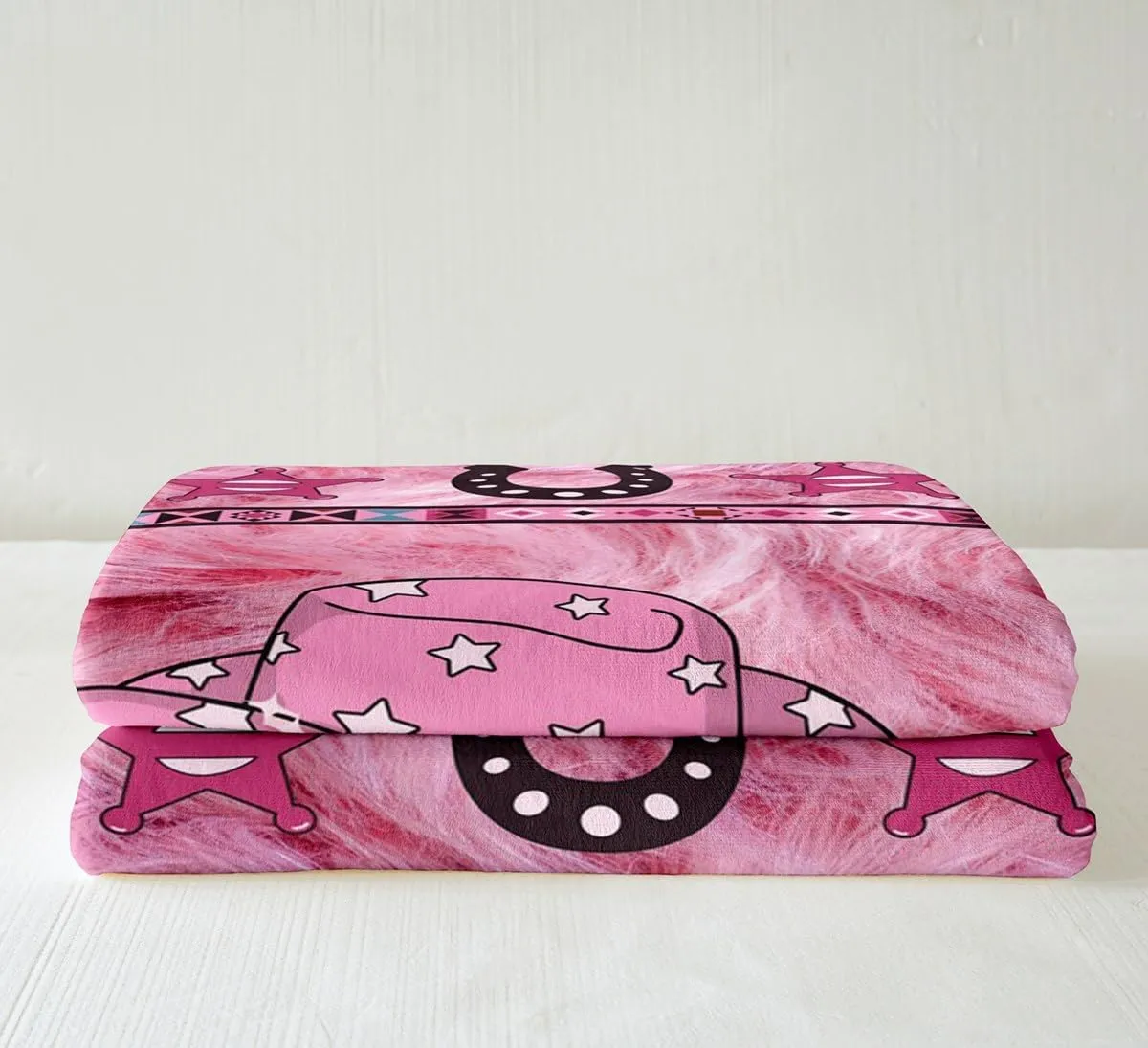 Erosebridal Pink Western Cowgirl Blanket Throw Gifts for Girls Women Aztec Cow Print Fleece Bed Blanket Queen 90"X90" Cowgirl Boots Hat Sherpa Blanket Texas Star Horseshoe Fuzzy Blanket
