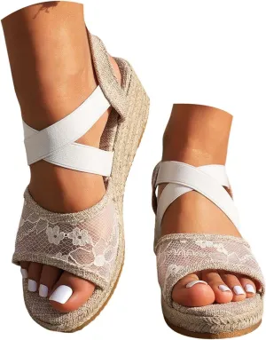 Espadrille Sandals for Women Flat Open Toe Ankle Strap Platform Sandals Comfortable Summer Shoes Women Trendy 2025