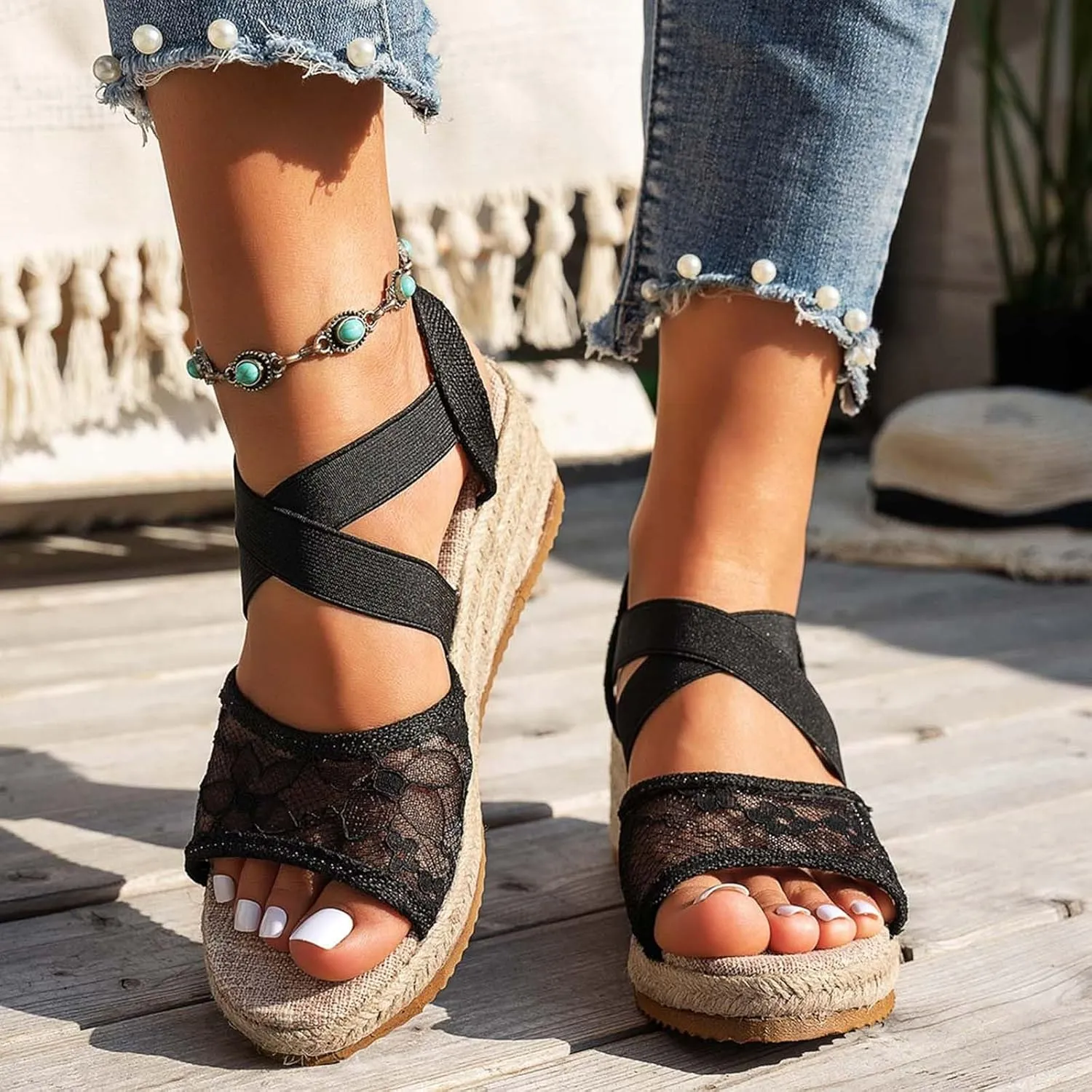 Espadrille Sandals for Women Flat Open Toe Ankle Strap Platform Sandals Comfortable Summer Shoes Women Trendy 2025