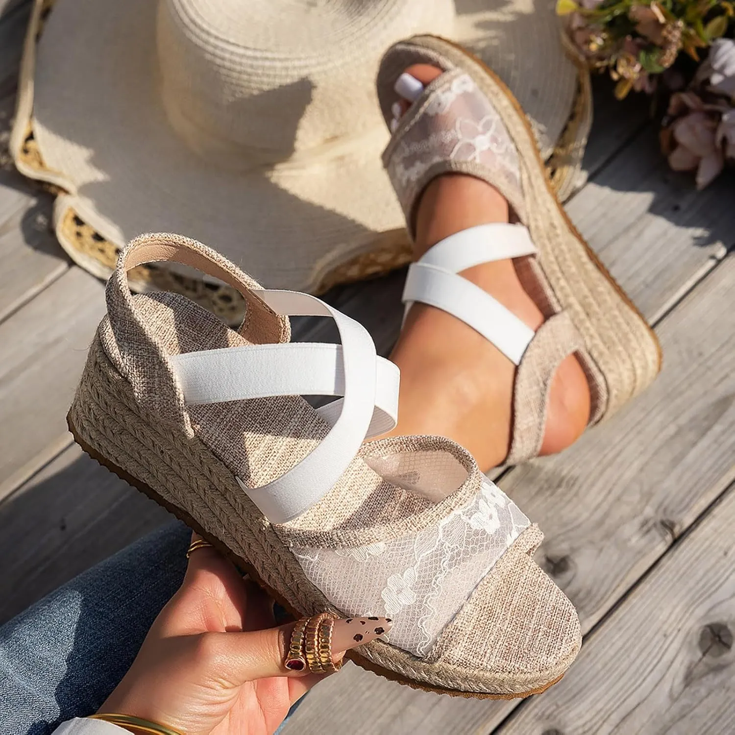 Espadrille Sandals for Women Flat Open Toe Ankle Strap Platform Sandals Comfortable Summer Shoes Women Trendy 2025