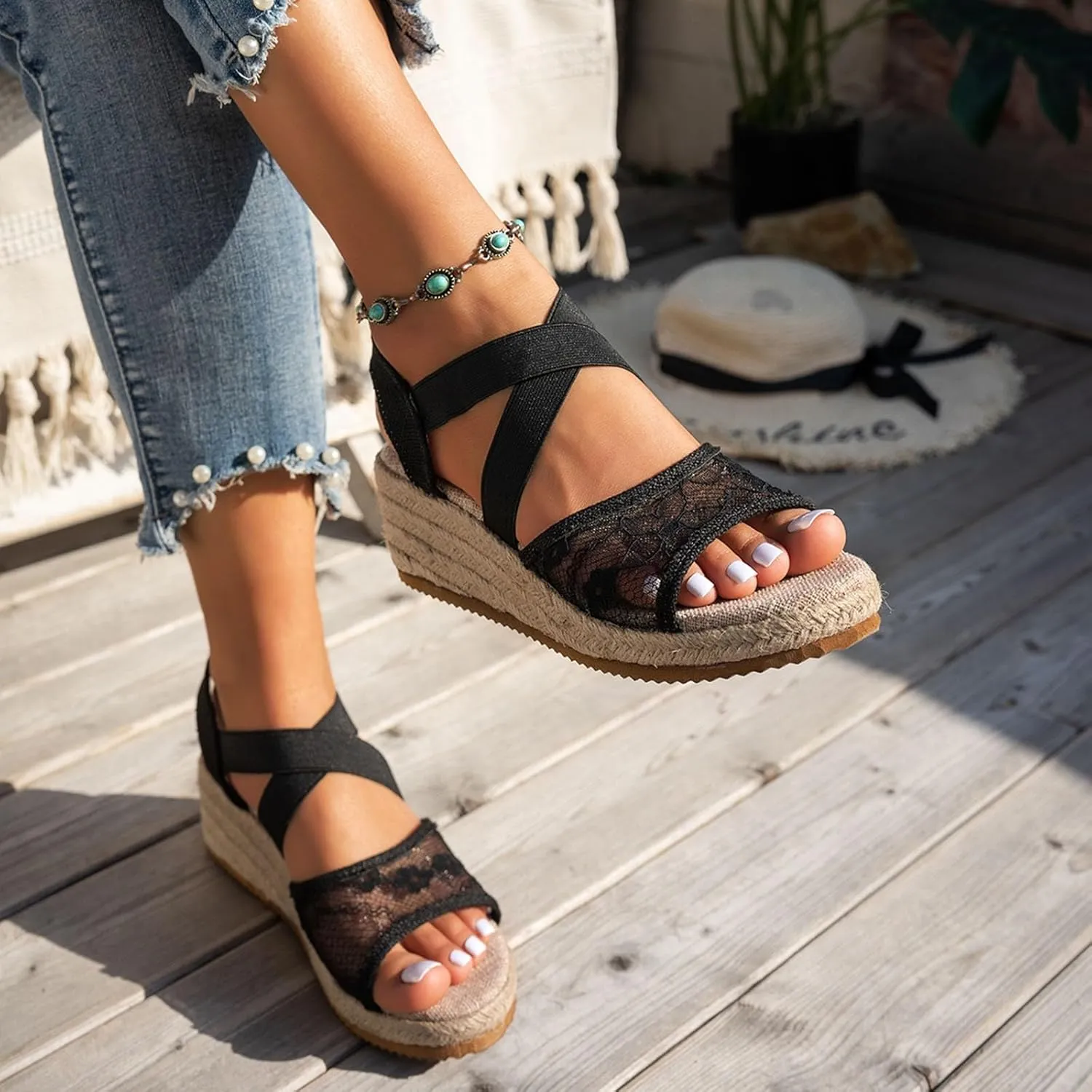 Espadrille Sandals for Women Flat Open Toe Ankle Strap Platform Sandals Comfortable Summer Shoes Women Trendy 2025