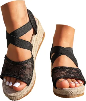 Espadrille Sandals for Women Flat Open Toe Ankle Strap Platform Sandals Comfortable Summer Shoes Women Trendy 2025